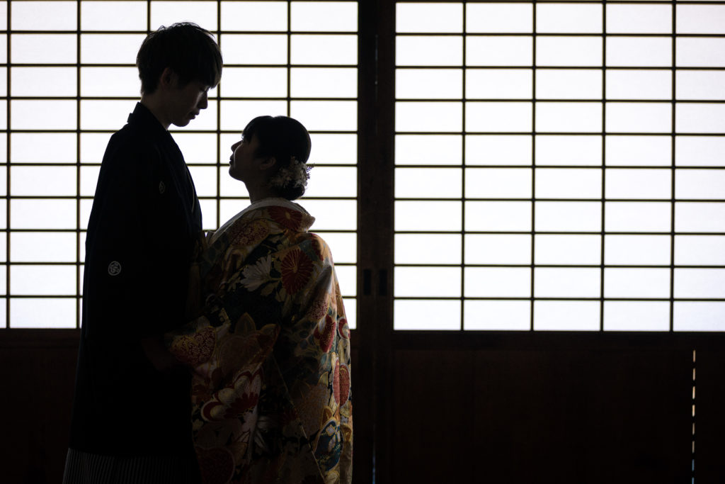 京都の金戒光明寺での前撮りシルエットショット
