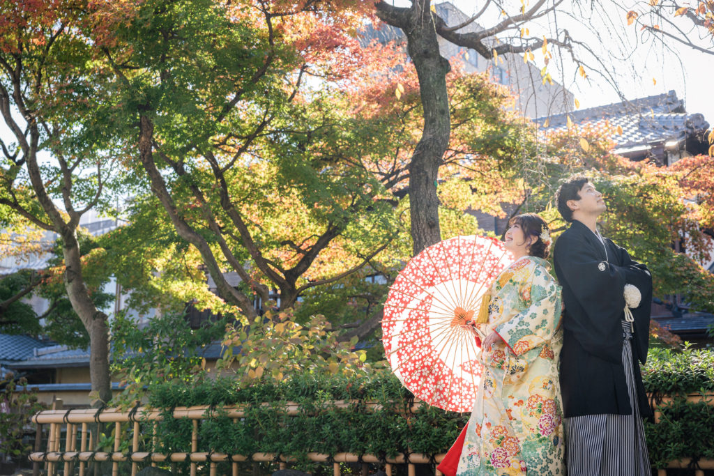 祇園で紅葉時期の和装前撮り