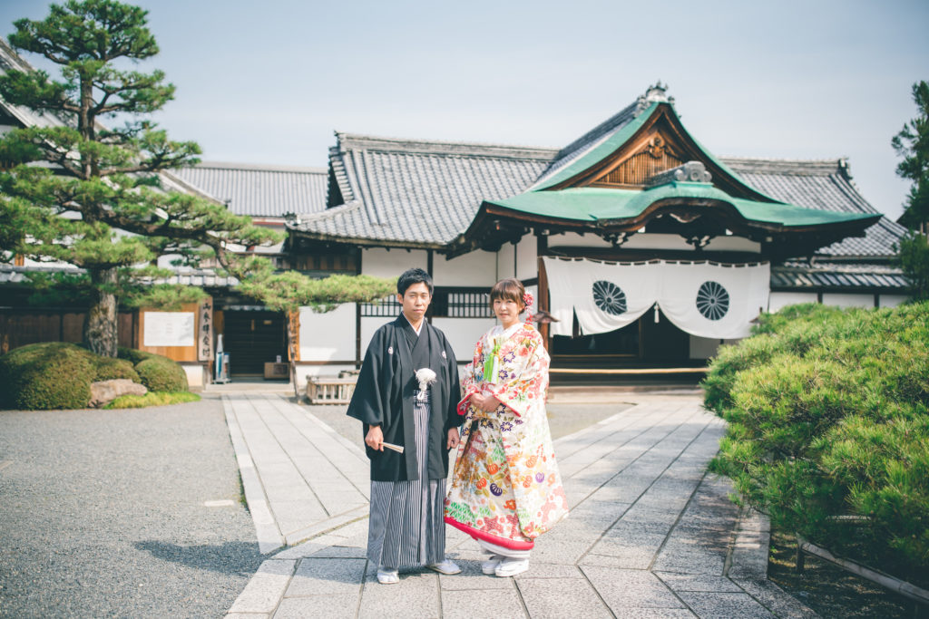 京都の大覚寺で式台玄関で和装前撮り