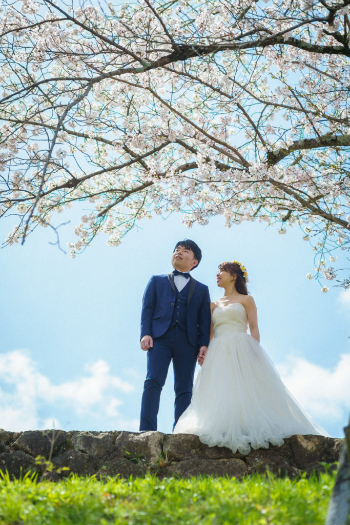 桜と青空が綺麗なフォトウェディング