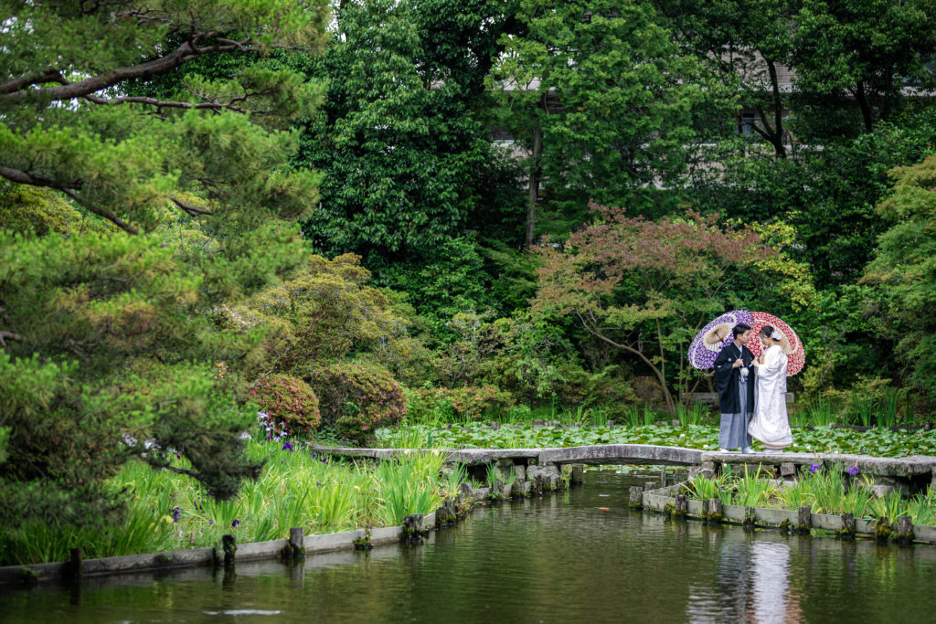 日本庭園の雰囲気で和装前撮り