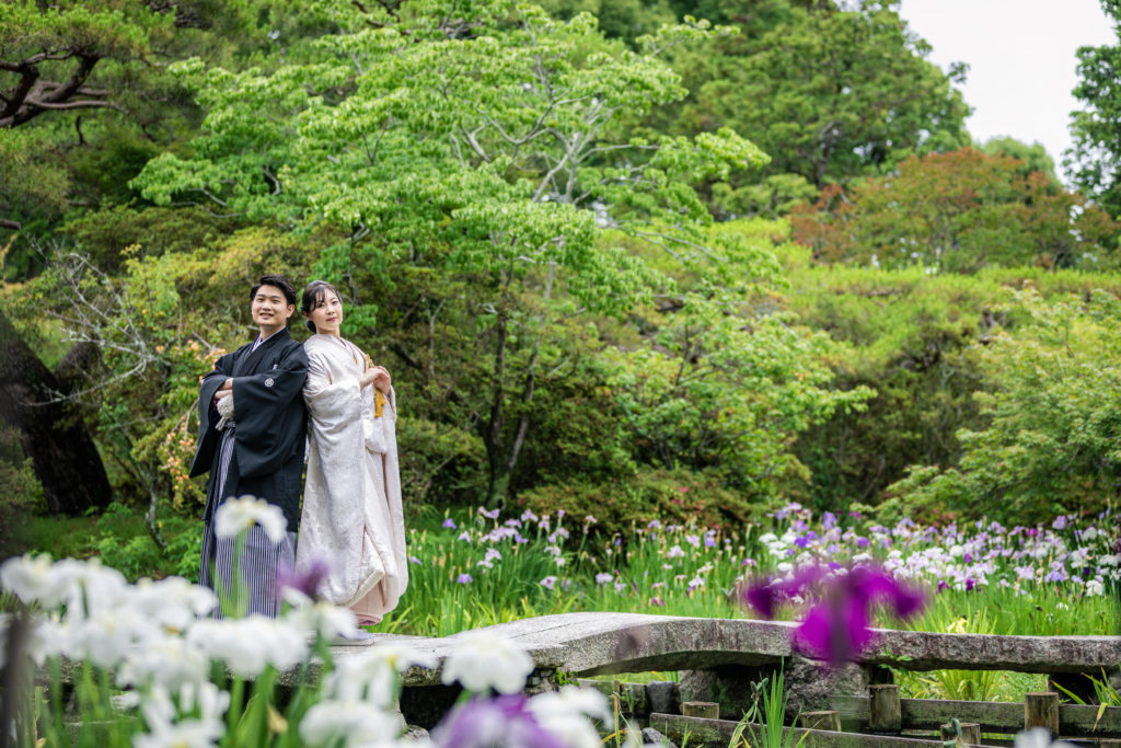 梅宮大社の日本庭園で和装前撮り