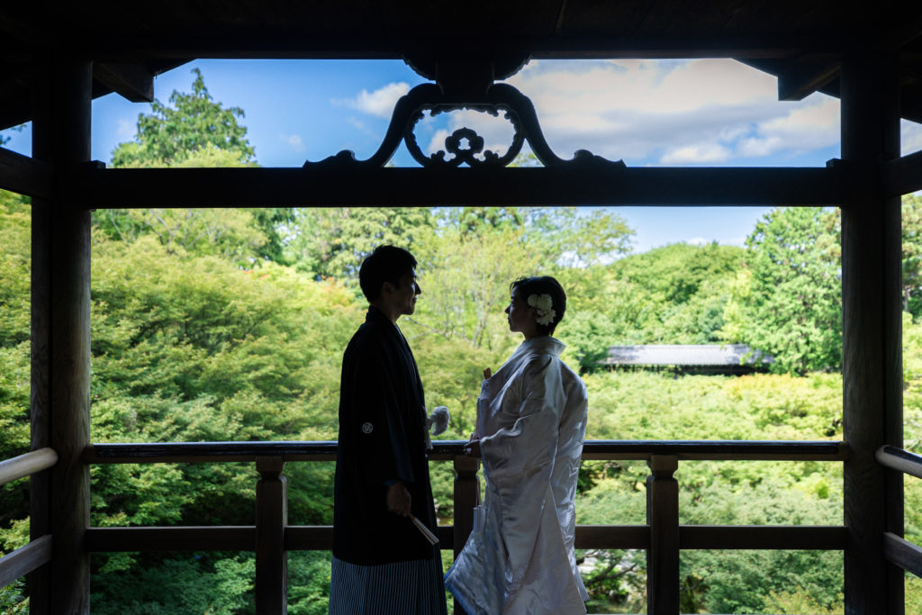 新緑が綺麗な東福寺の通天橋で和装前撮り