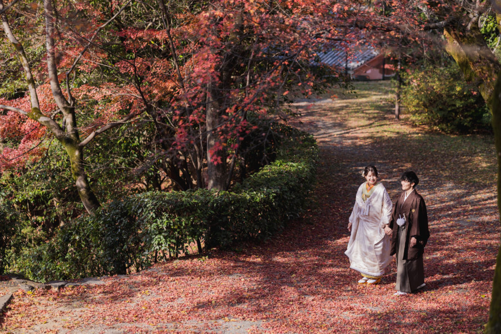円山公園の敷き紅葉で和装前撮り