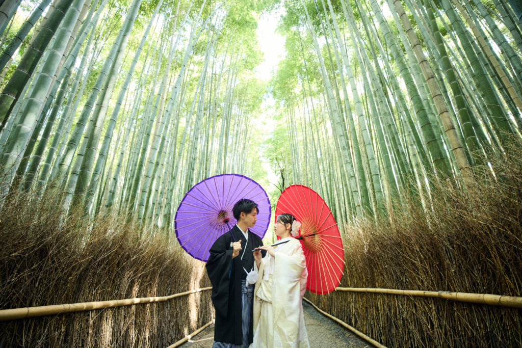 京都嵐山の竹林で撮影する和装前撮り
