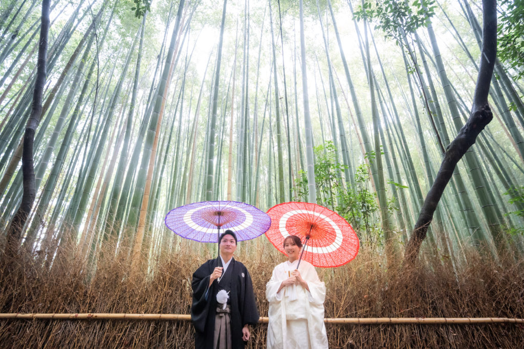 番傘を使った嵐山竹林の和装前撮り