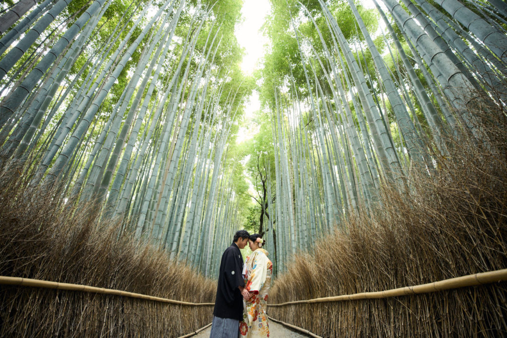 京都嵐山の竹林の中で和装前撮り