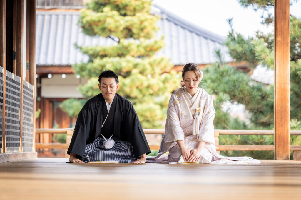冬に撮影する京都大覚寺和装前撮り