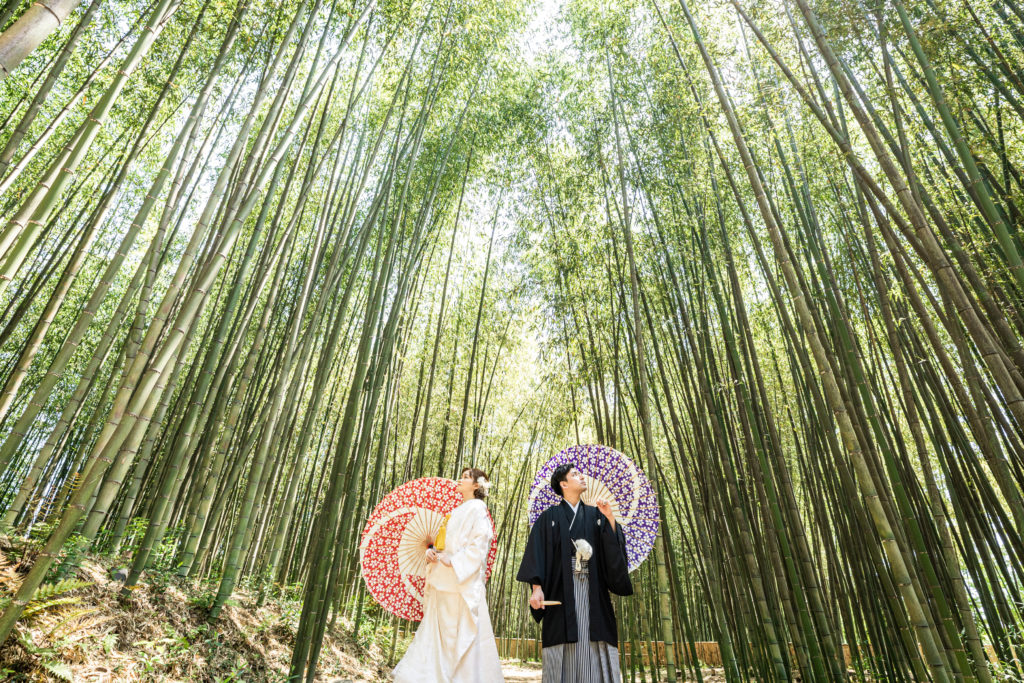 竹林で撮影する大覚寺前撮り構図