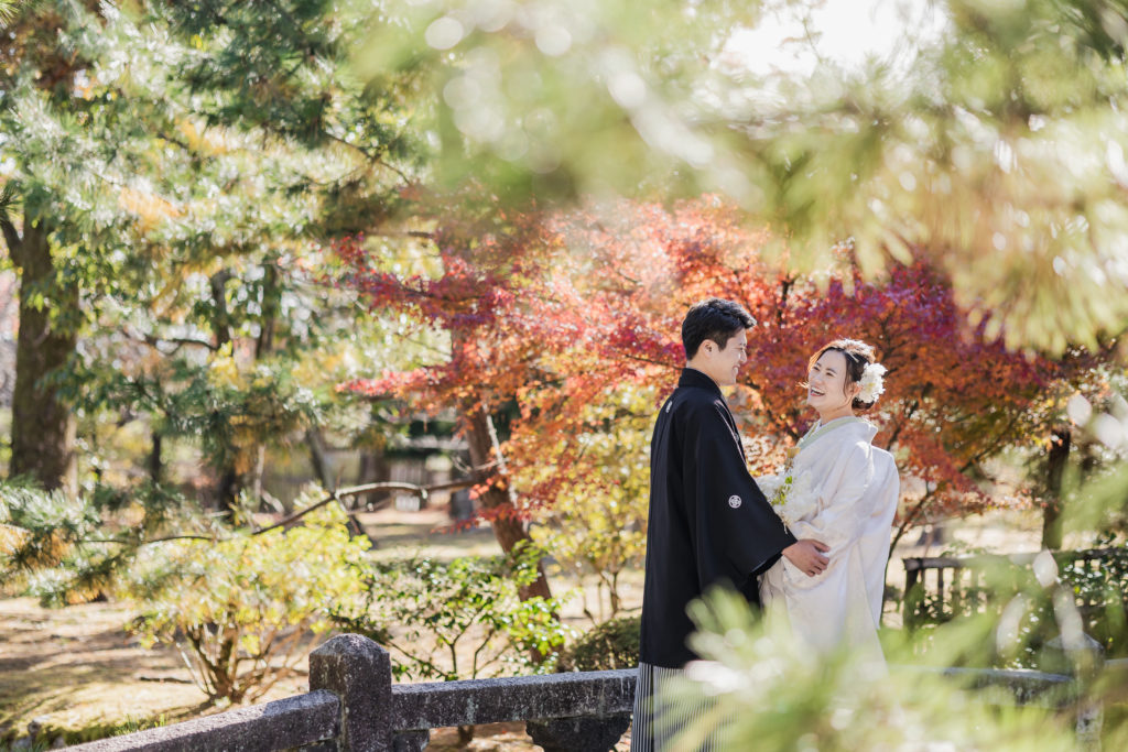 自然を感じる大覚寺のお庭での和装前撮り