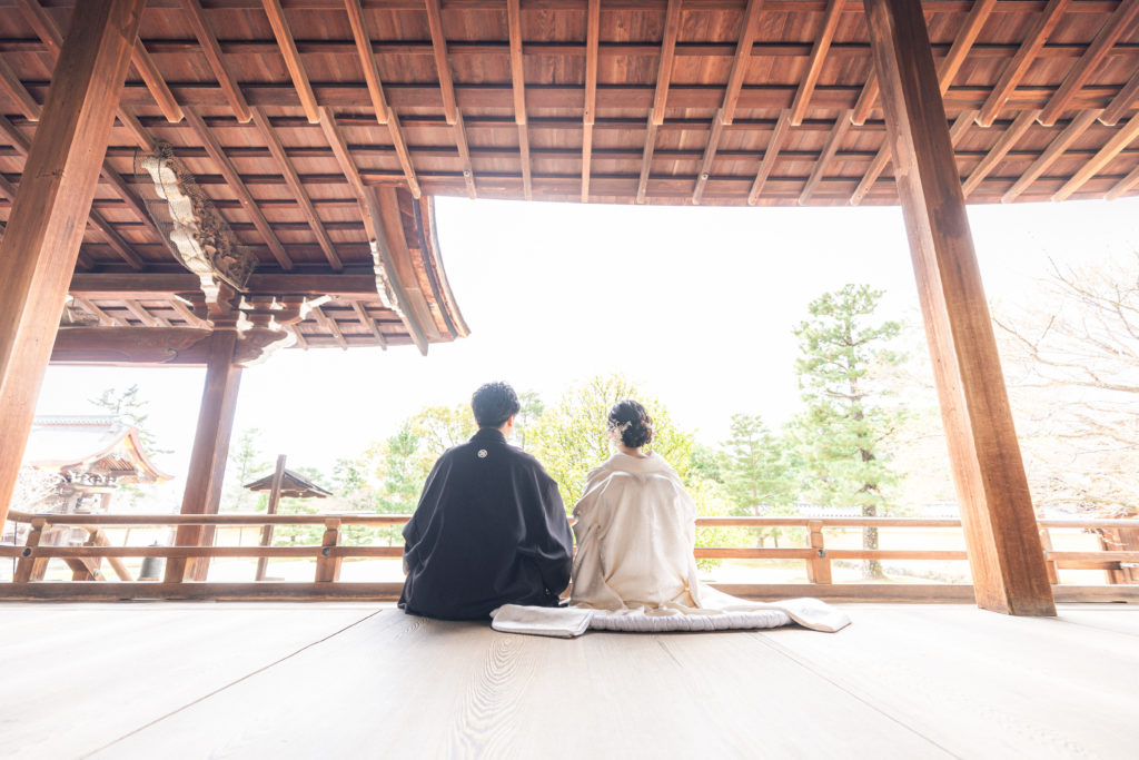 宸殿まわりで撮影する京都大覚寺前撮り