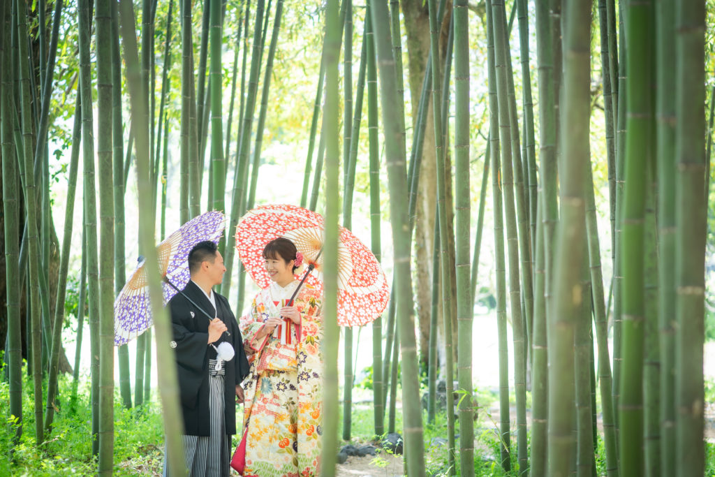 竹林を背景にした大覚寺和装前撮り
