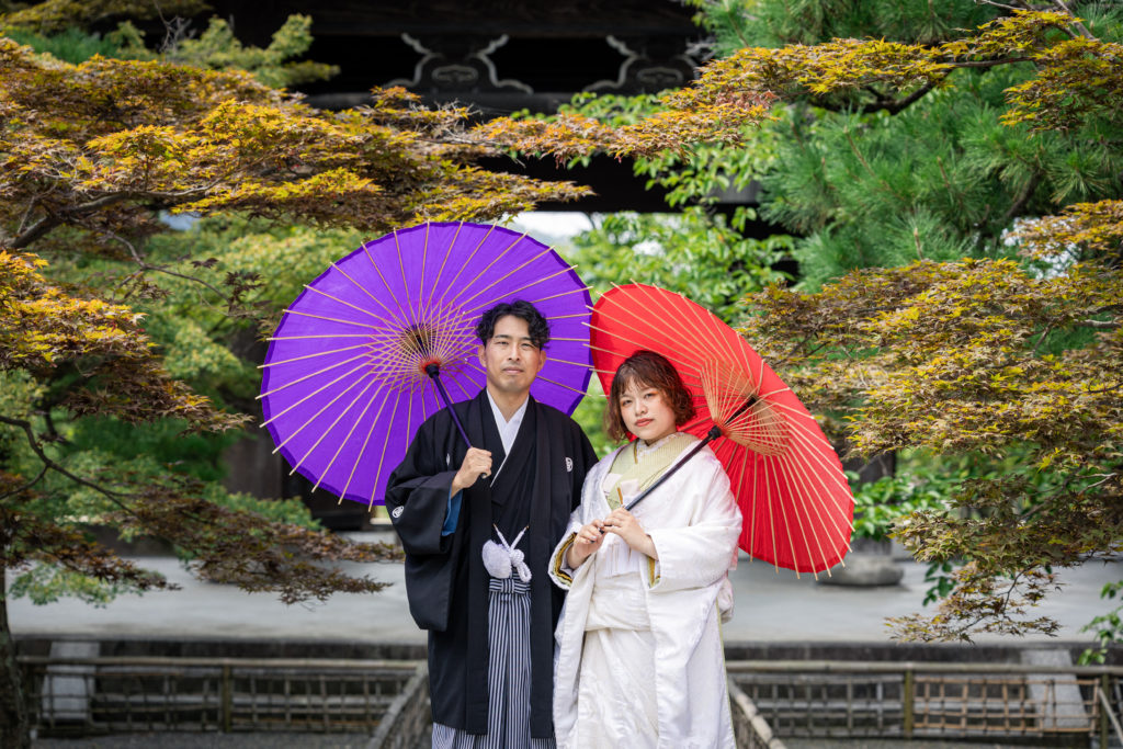 番傘を使った金戒光明寺和装前撮りショット