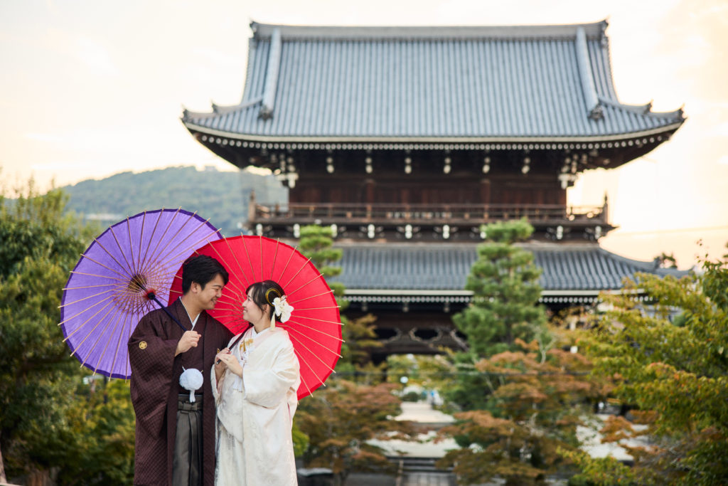 迫力のある山門と和装が映える金戒光明寺前撮り