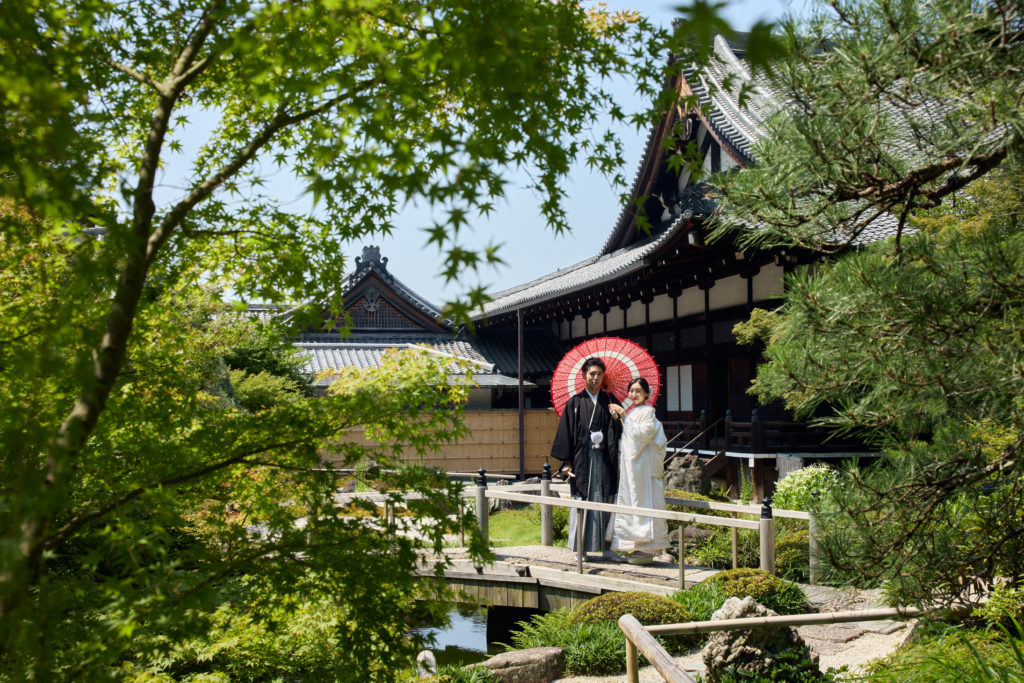 自然を感じる金戒光明寺庭園での和装前撮り