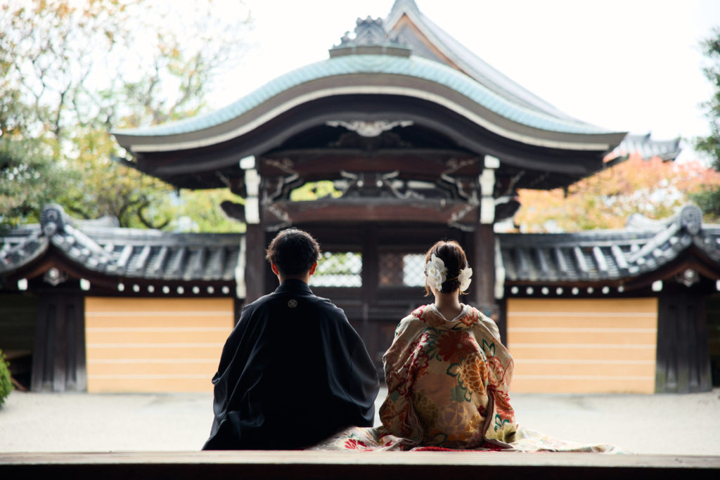 庭園を背景にした京都金戒光明寺前撮り